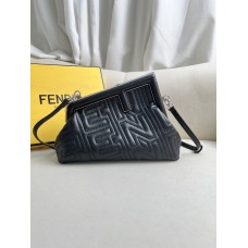 Fendi First 25 All Leather Embossed Black 25x18x9cm