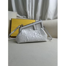 Fendi First 25 All Leather Embossed White 25x18x9cm