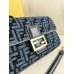 Fendi Baguette Medium 27 Blue Canvas Gold Buckle 27x15x6cm