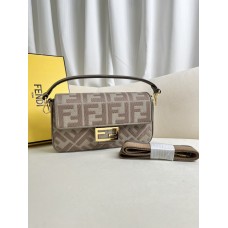 Fendi Baguette Medium 26 Gray Canvas Gold Buckle 26x13x6cm