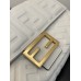 Fendi  Baguette Medium 26 White All Leather Embossed Gold Buckle 26x13x6cm
