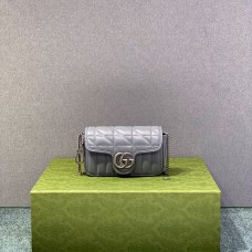 Gucci GG Marmont Geometric Mini, 16.5, Grey, Silver Hardware, Size: 16.5x10x5cm, Model: 476433