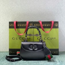 Gucci Bamboo 1947, Small 21cm, Black, Gold Hardware, Size: 21x15x7cm, Model: 675797