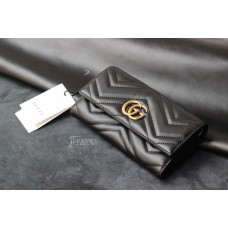 Gucci GG Marmont Wallet, Flap Closure, Long, Black, Gold Hardware, Size: 19x9x3cm, Model: 443436