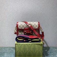 Gucci Horsebit 1955 Mini Bag, Red, Monogram, Model: 658574, Size: 20.5x14.5x5.5cm