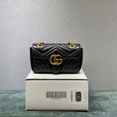 Gucci GG Marmont, 22, Black, Gold Hardware, Model: 446744, Size: 22x13x6cm
