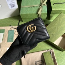 Gucci GG Marmont Wallet, Black, Gold Hardware, Full Leather, Model: 474813, Size: 11.5x10x2.5cm