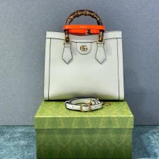 Gucci Bamboo Diana, White, Full Leather, Model: 660195, Size: 27x24x11cm