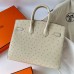 Hermes Hermès Birkin 25cm Sellier External Stitching Kk Ostrich Waxed Thread 3C Lamb White Silver Hardware Ostrich Leather Out of Stock Hand-Stitched