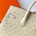 Hermes Hermès Birkin 25cm Sellier External Stitching Kk Ostrich Waxed Thread 3C Lamb White Silver Hardware Ostrich Leather Out of Stock Hand-Stitched