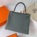 Hermes Hermès Kelly 25cm Togo CC63 Apricot Green Waxed Thread Gold Hardware Hand-Stitched