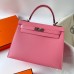 Hermes Hermès Kelly 28cm Epsom 1Q Milk Pink Waxed Thread Silver Hardware Hand-Stitched