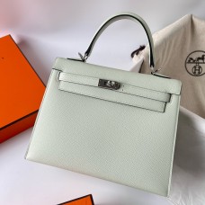 Hermes Hermès Kelly 25cm Epsom 0S Bubble Green Waxed Thread Silver Hardware Hand-Stitched
