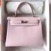 Hermes Hermès Kelly 25cm Swift Imported Plain Leather 09 Dreamy Pink Purple Waxed Thread Silver Hardware Hand-Stitched