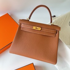 Hermes Hermès Kelly 28cm Togo Ck37 Golden Brown Waxed Thread Gold Hardware Hand-Stitched