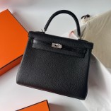 Hermes Hermès Kelly 25cm Touch Swift Imported Plain Leather Lizard Patch Black Waxed Thread Black Silver Hardware Out of Stock Hand-Stitched