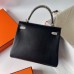 Hermes Hermès Kelly 25cm Touch Swift Imported Plain Leather Lizard Patch Black Waxed Thread Black Silver Hardware Out of Stock Hand-Stitched