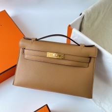 Hermes Hermès Mini Kelly 22cm Swift Imported Plain Leather 0M Milk Tea Color Waxed Thread Gold Hardware Hand-Stitched