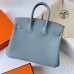 Hermes Hermès Birkin 25cm Togo J7 Flax Blue Waxed Thread Silver Hardware Hand-Stitched