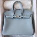 Hermes Hermès Birkin 25cm Togo J7 Flax Blue Waxed Thread Silver Hardware Hand-Stitched