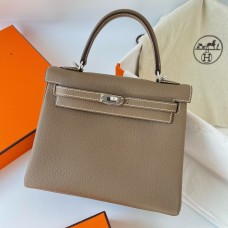 Hermes Hermès Kelly 25cm Togo Ck18 Elephant Grey Waxed Thread Silver Hardware Hand-Stitched