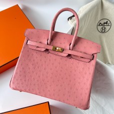 Hermes Hermès Birkin 25cm Kk Ostrich Leather Ck94 Ceramic Pink Waxed Thread Gold Hardware Out of Stock Hand-Stitched