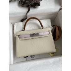 Hermes Hermès Mini Kelly 19cm Imported Epsom Leather Milk White with Dreamy Pink Purple and Golden Brown Accents Silver Hardware Hand-Stitched