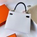 Hermes Hermès Kelly 25cm Epsom 01 Pure White with Ck89 Black Waxed Thread Gold Hardware Hand-Stitched