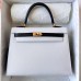 Hermes Hermès Kelly 25cm Epsom 01 Pure White with Ck89 Black Waxed Thread Gold Hardware Hand-Stitched