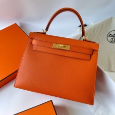 Hermes Hermès Kelly 28cm Epsom Ck93 Orange Waxed Thread Gold Hardware Out of Stock Hand-Stitched