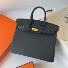 Hermes Hermès Birkin 25cm Epsom Ck89 Black Waxed Thread Gold Hardware Hand-Stitched