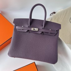 Hermes Hermès Birkin 25cm Togo 59 Grape Purple Waxed Thread Silver Hardware Hand-Stitched