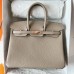 Hermes Hermès Birkin 25cm Togo Ck81 Dove Grey Waxed Thread Rose Gold hardware Hand-Stitched