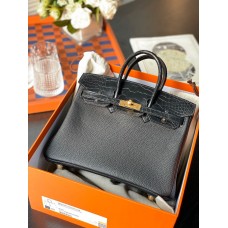 Hermes Hermès Birkin 25cm Touch Full Hand-Stitched: Glossy Crocodile Black Gold Hardware Out of Stock Hand-Stitched