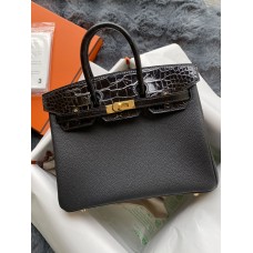 Hermes Hermès Birkin 25 Touch Full Hand-Stitched: Glossy Crocodile Black Gold Hardware HCP Out of Stock Hand-Stitched