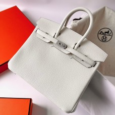 Hermes Hermès Birkin 25cm Togo 0T Mushroom White Waxed Thread Silver Hardware Hand-Stitched