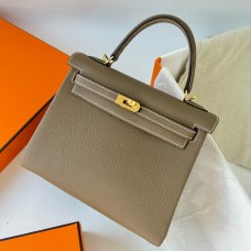 Hermes Hermès Kelly 25cm Togo Ck18 Elephant Grey Waxed Thread Gold Hardware Hand-Stitched