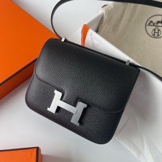 Hermes Hermès Constance 19cm Epsom Ck89 Black Waxed Thread Silver Hardware Hand-Stitched