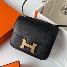 Hermes Hermès Constance 19cm Epsom Ck89 Black Waxed Thread Gold Hardware Hand-Stitched
