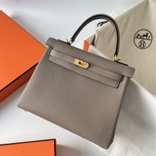 Hermes Hermès Kelly 25cm Togo M8 Asphalt Grey Waxed Thread Gold Hardware Hand-Stitched