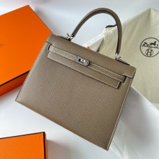 Hermes Hermès Kelly 25cm Epsom Ck18 Elephant Grey Waxed Thread Silver Hardware Hand-Stitched