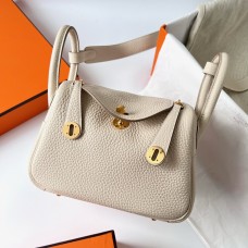 Hermes Hermès Mini Lindy 19cm Clemence Original Factory Top-Grade Cowhide Ck10 Milk White Waxed Thread Gold Hardware Hand-Stitched