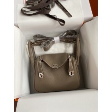 Hermes Hermès Mini Lindy 19cm Imported Taurillon Clemence Leather Dark Grey Silver Hardware Hand-Stitched