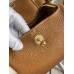 Hermes Hermès Mini Lindy 19cm Imported Taurillon Clemence Leather Gold Brown Gold Hardware Hand-Stitched