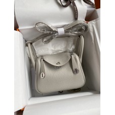 Hermes Hermès Mini Lindy 19cm Imported Taurillon Clemence Leather Pearl Grey Silver Hardware Hand-Stitched
