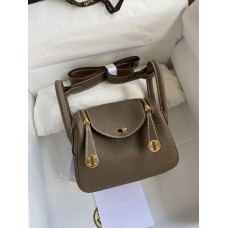 Hermes Hermès Mini Lindy 19cm Imported Taurillon Clemence Leather Elephant Grey Gold Hardware Hand-Stitched