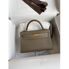 Hermes Hermès Mini Kelly 19cm Imported Epsom Leather Elephant Grey Inner Stitching Milk Tea Pink Gold Hardware Hand-Stitched