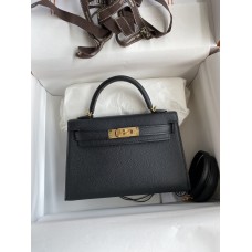 Hermes Hermès Mini Kelly 19cm Imported Epsom Leather Black Gold Hardware Hand-Stitched