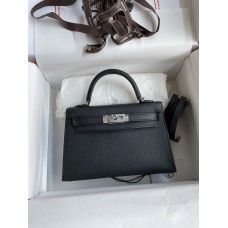 Hermes Hermès Mini Kelly 19cm Imported Epsom Leather Black Silver Hardware Hand-Stitched