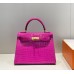 Hermes Hermès Kelly 28 Arabian Nights Purple Crocodile Skin Pattern Inner Layer Sheepskin Hand-Stitched Hand-Stitched